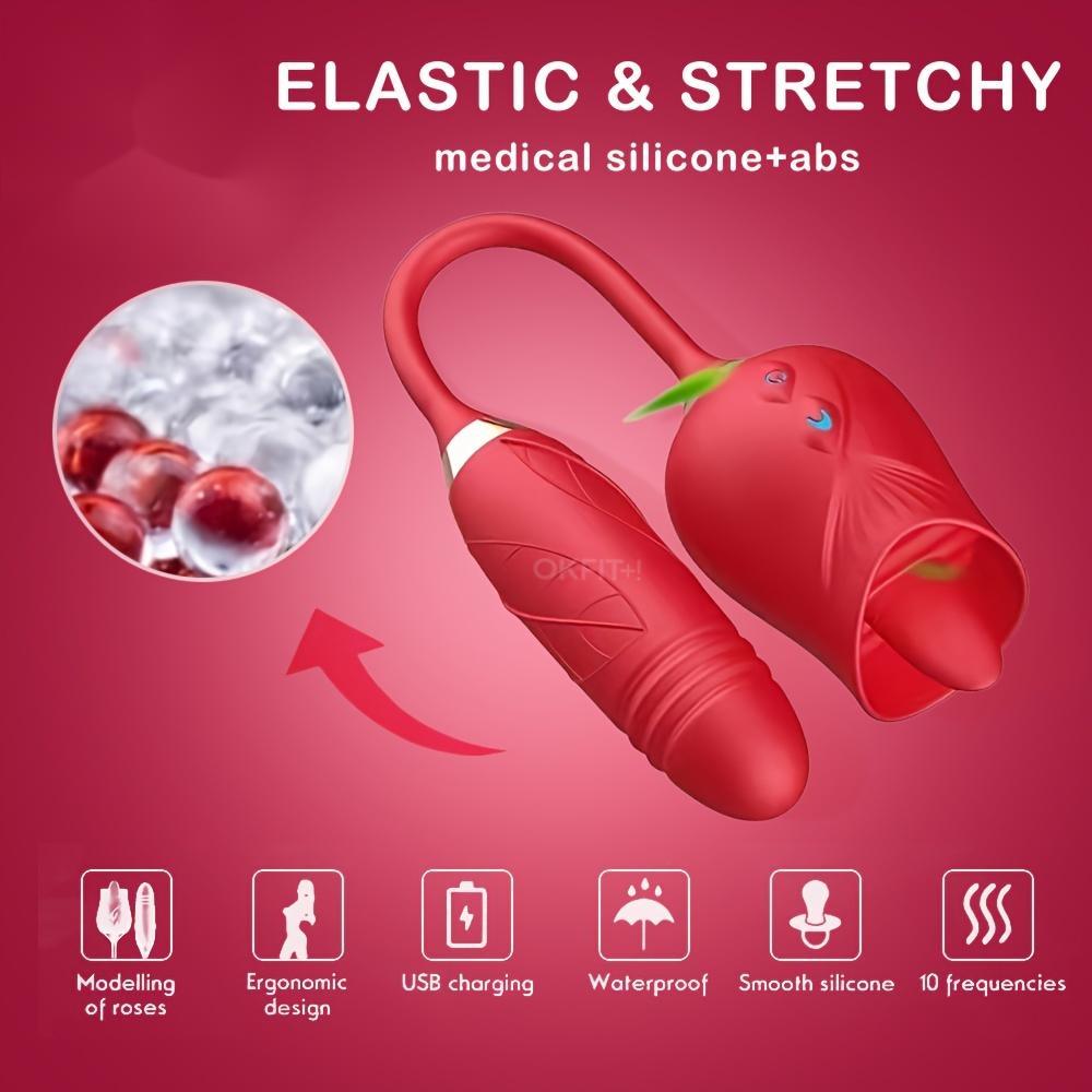 Clitoral Tongue Licking Rose Vibrator Vibrating Thrusting Vaginal & Anal Dildo Vibrators Woman Sex Toy - propinkup