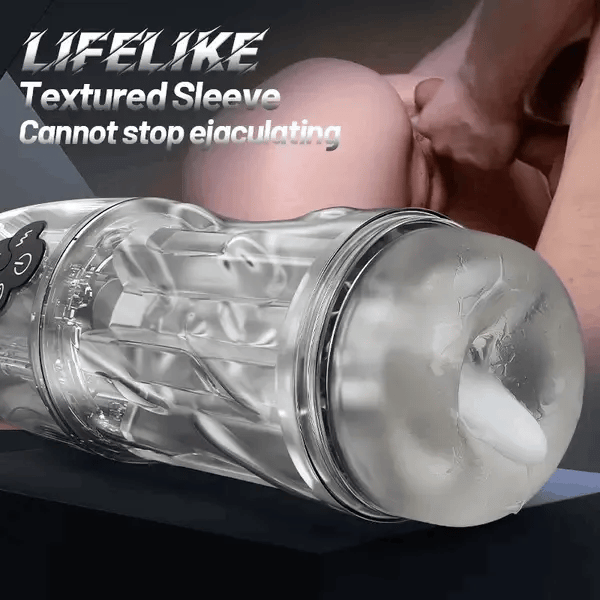 10 Vibration and 7 Suction Modes Fully Transparent Vibrating Sucking Voice Male Mechanical Stroker