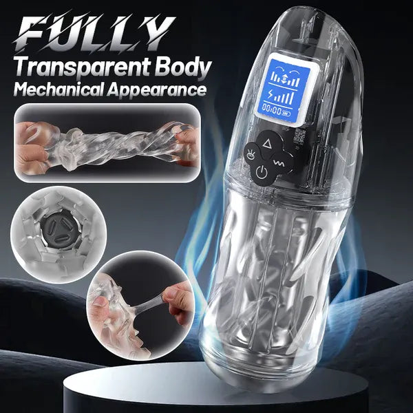 10 Vibration and 7 Suction Modes Fully Transparent Vibrating Sucking Voice Male Mechanical Stroker