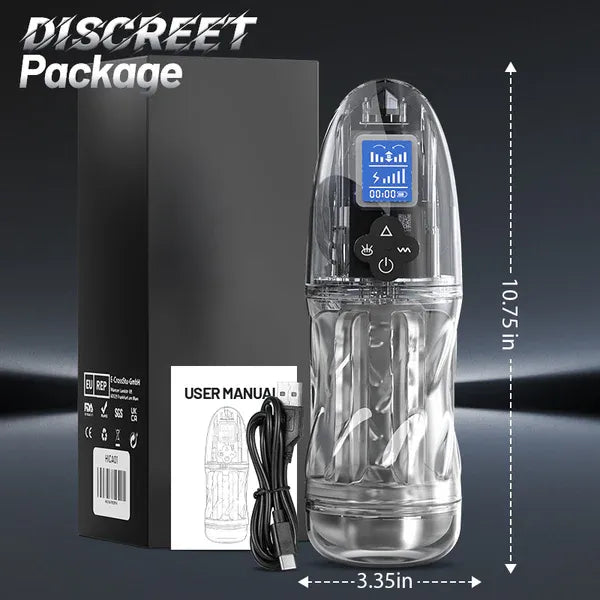10 Vibration and 7 Suction Modes Fully Transparent Vibrating Sucking Voice Male Mechanical Stroker