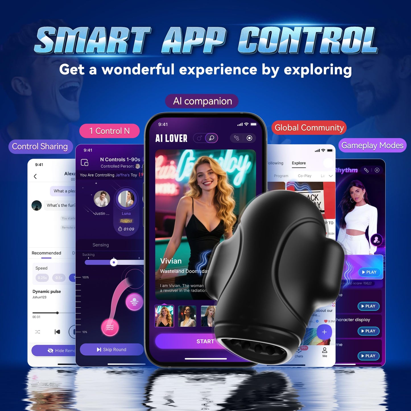 AI Sync App Control 10 Licking Vibrating Modes & 3 Motors Stroker Penis Vibrator