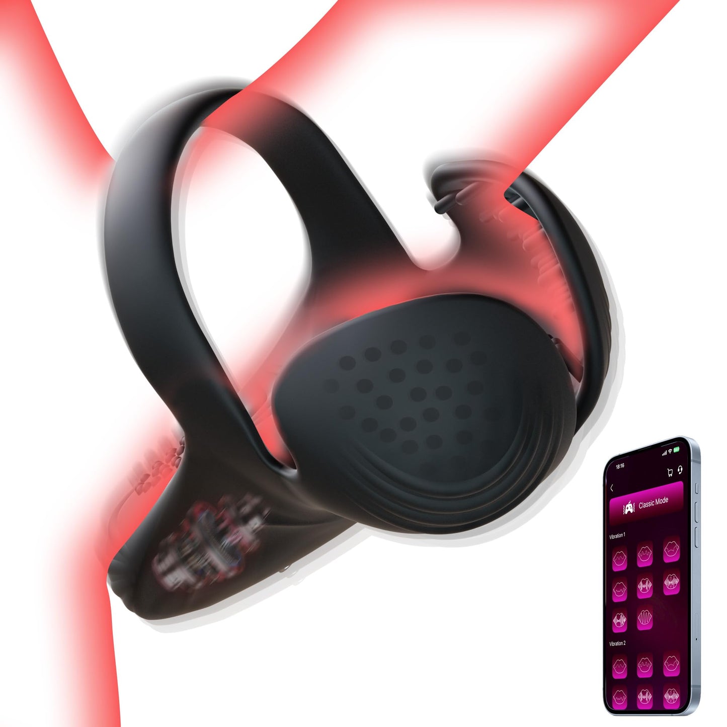 APP Contro 10 Pattern Vibrations Balls Dense Tickler Vibrating Penis Ring