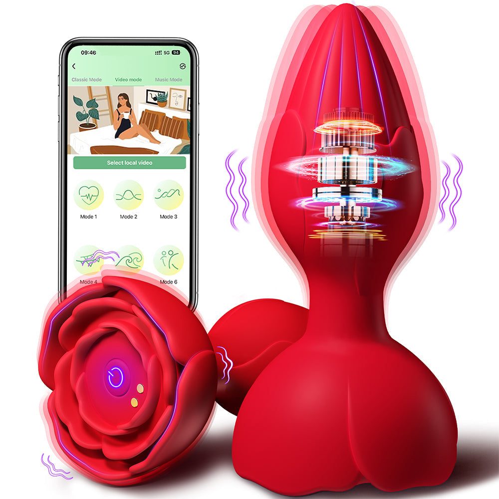 APP Remote Control Rose Butt Plug Vibrating Anal Plug Sex Toy With 9 Vibration Modes - propinkup APP Remote Control Rose Butt Plug Vibrating Anal Plug Sex Toy With 9 Vibration Modes - propinkup