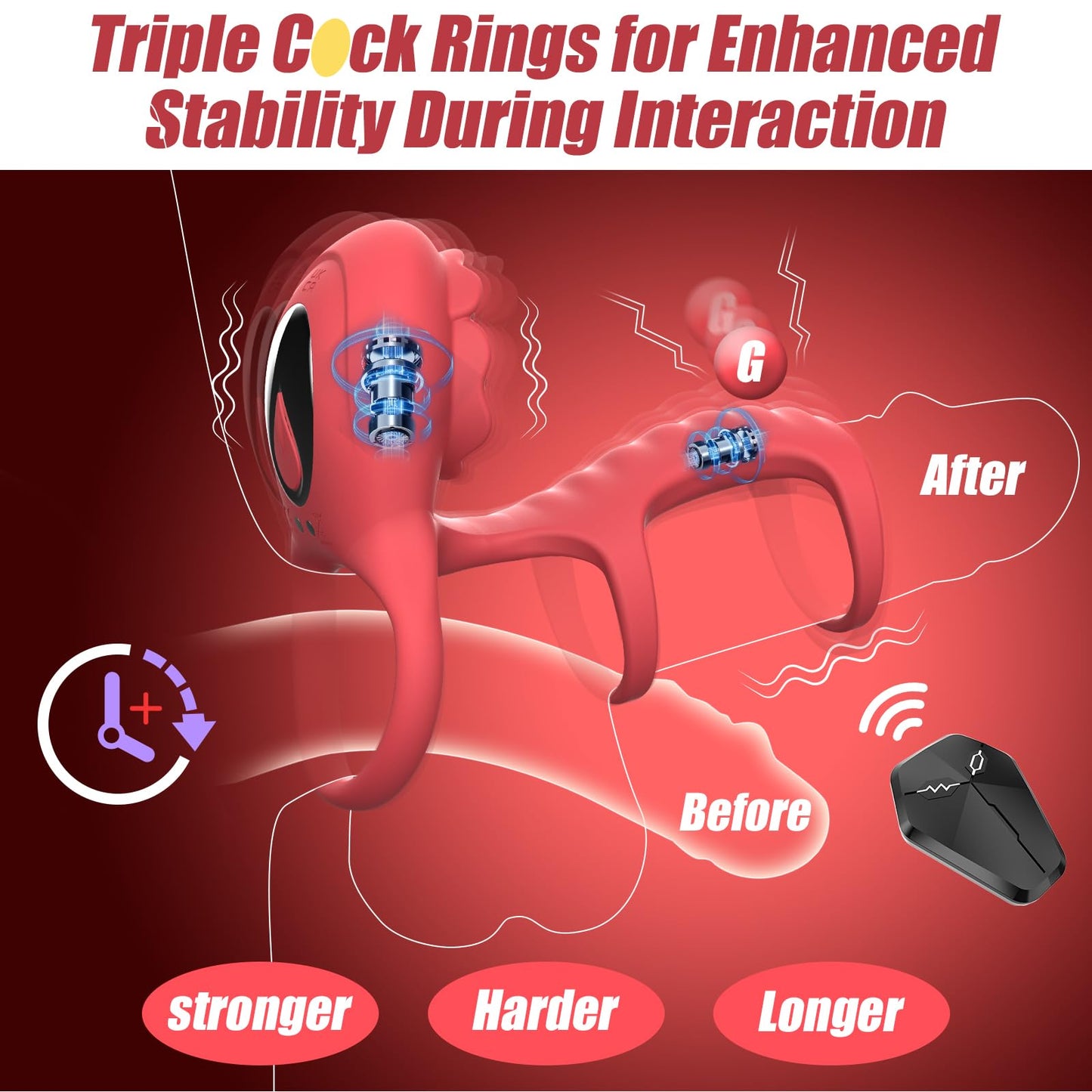 App Remote Control Rose Vibrating Penis Ring With Clit & G Spot Stimulation Penis Vibrator