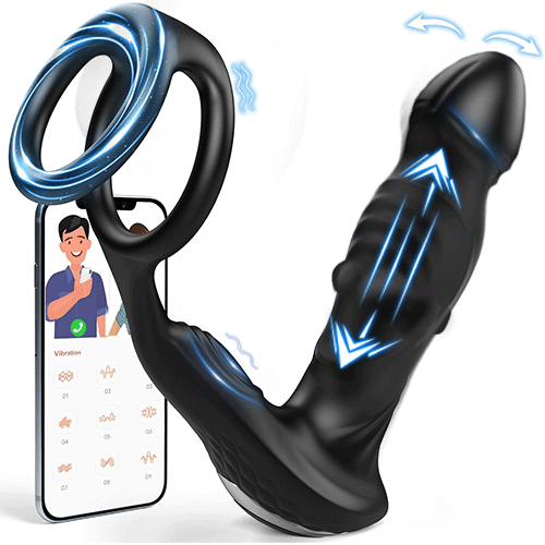 App Control & Swing Thrusting Male Vibrator with Dual Cock Rings Prostate Massager Wiggling Vibrator Anal Sex Toys