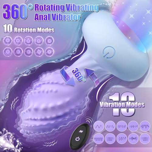 Light UP & 10 Vibrating Modes Anal Plug 360° Rotation Vibrating Butt Plug Anal Sex Toys