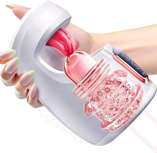 Glans Trainer 10 Licking Thrusting Blowjob Machine Sex Toys for Men Male Masturbator - Male Sex Toy with 10 Thrusting & 10 Real Tongue Licking Modes Stroker for Training Stimulation