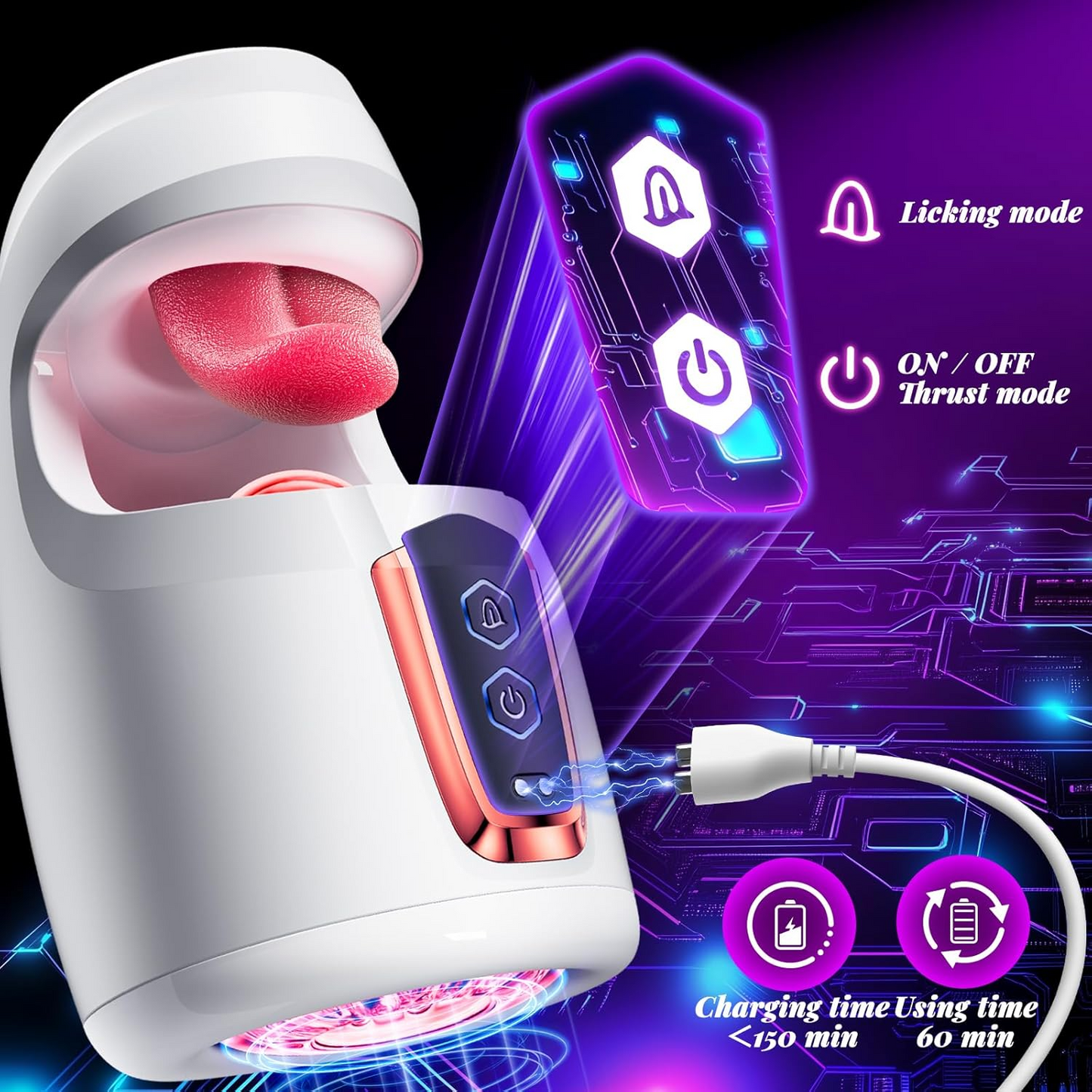 Glans Trainer 10 Licking Thrusting Blowjob Machine Sex Toys for Men Male Masturbator - Male Sex Toy with 10 Thrusting & 10 Real Tongue Licking Modes Stroker for Training Stimulation