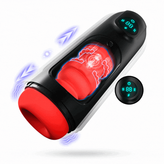 Ultra Soft TPE 8 Vibrating 8 Thrusting Modes Male Masturbators with LCD Display