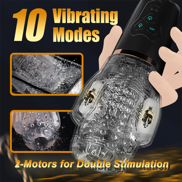 Upgraded Tornado 5 Sucking & 10 Vibrating Transparent Dual Motor Male Masturbation Cup