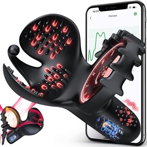 APP Control Vibrating Cock Ring Adjustable Penis Ring Vibrator with Testicle & Perineum Stimulator Penis Vibrator