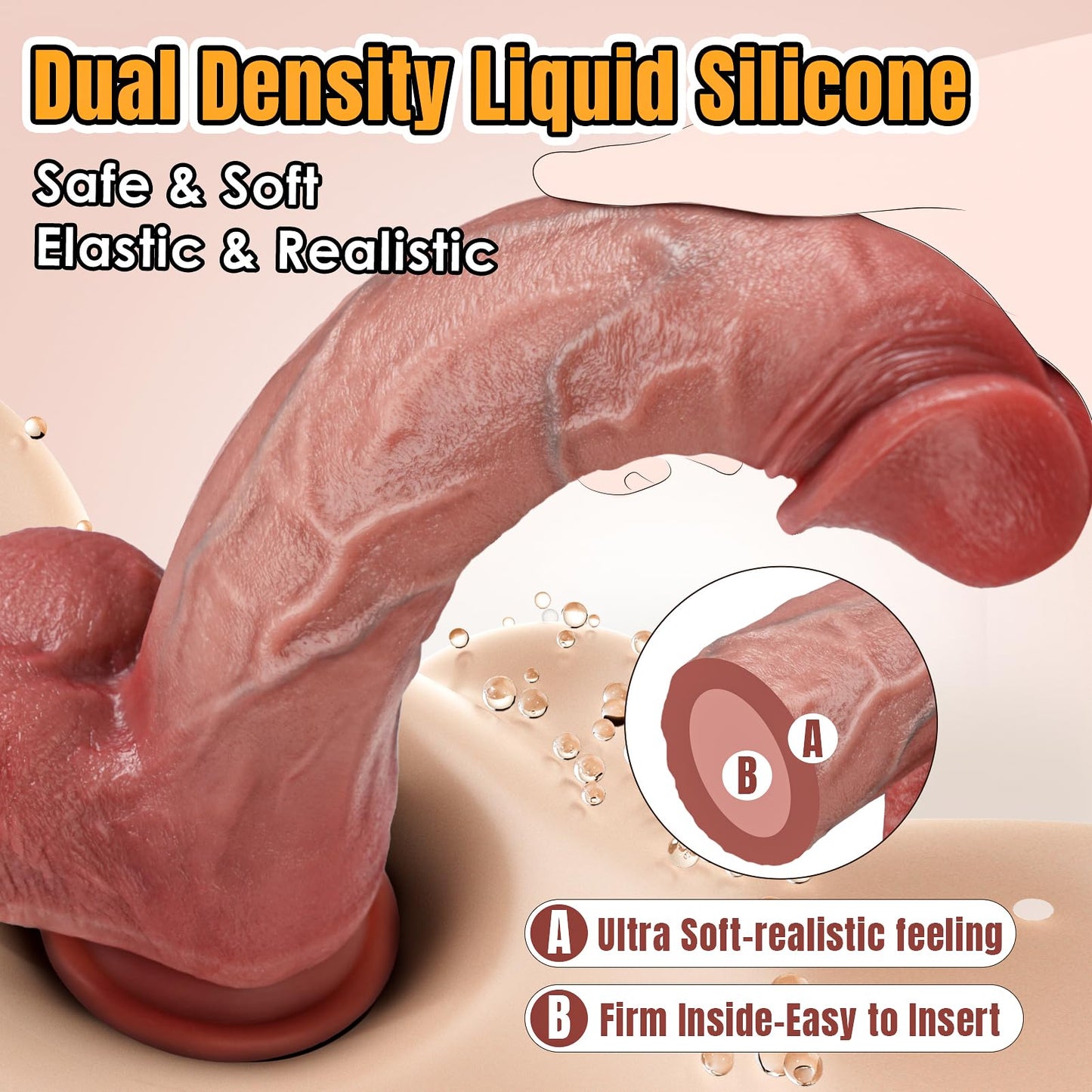 10.8" Dual-Layer Silicone Big Dildos Lifelike Giant Dildo for G Spot and Anal Play with Suction Cup