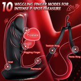 10 Finger Wiggling & 10 Vibrating Modes Remote Control Butt Plug Dildo with Penis Ring