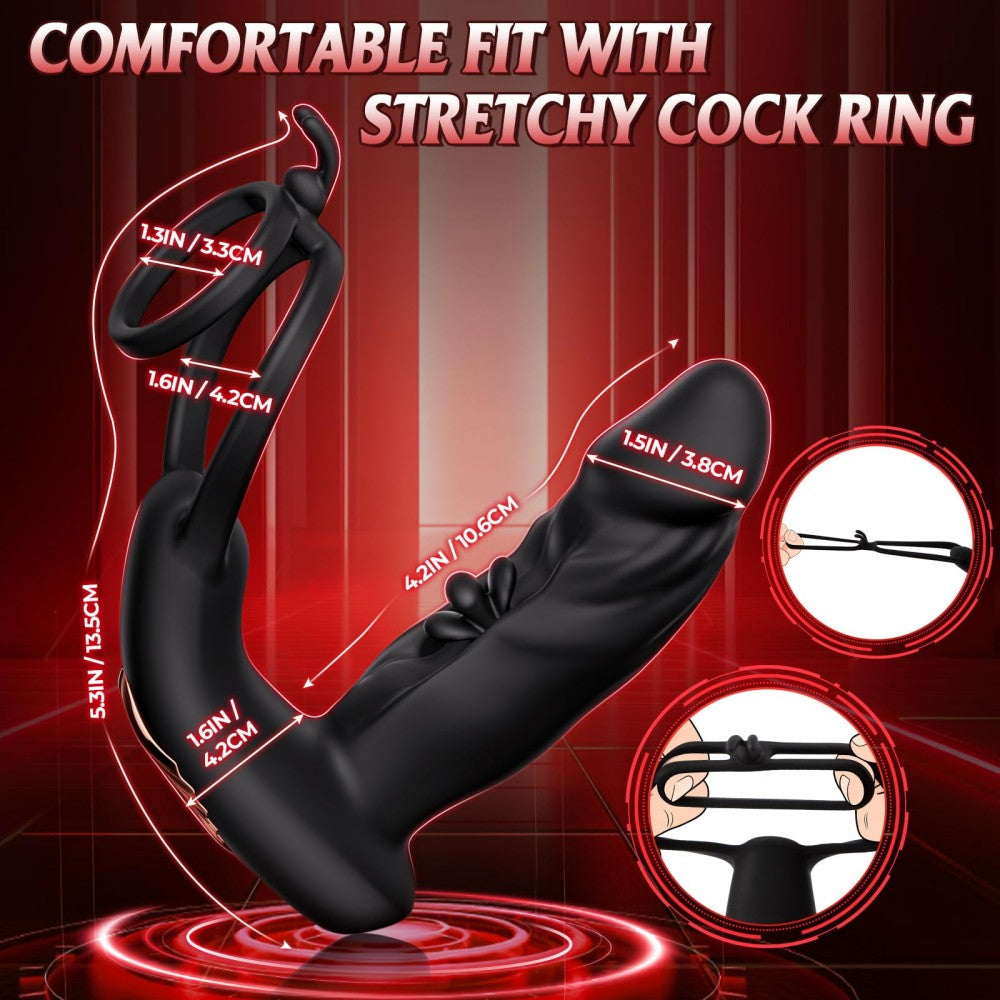 10 Finger Wiggling & 10 Vibrating Modes Remote Control Butt Plug Dildo with Penis Ring