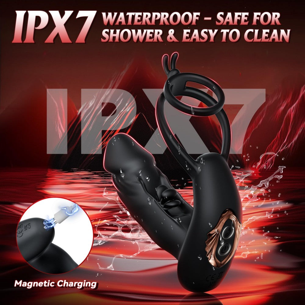 10 Finger Wiggling & 10 Vibrating Modes Remote Control Butt Plug Dildo with Penis Ring