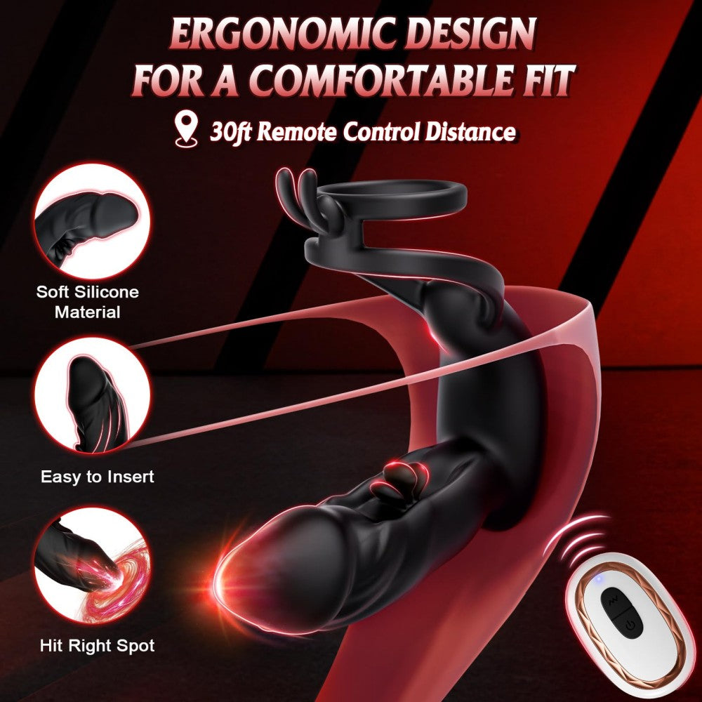 10 Finger Wiggling & 10 Vibrating Modes Remote Control Butt Plug Dildo with Penis Ring