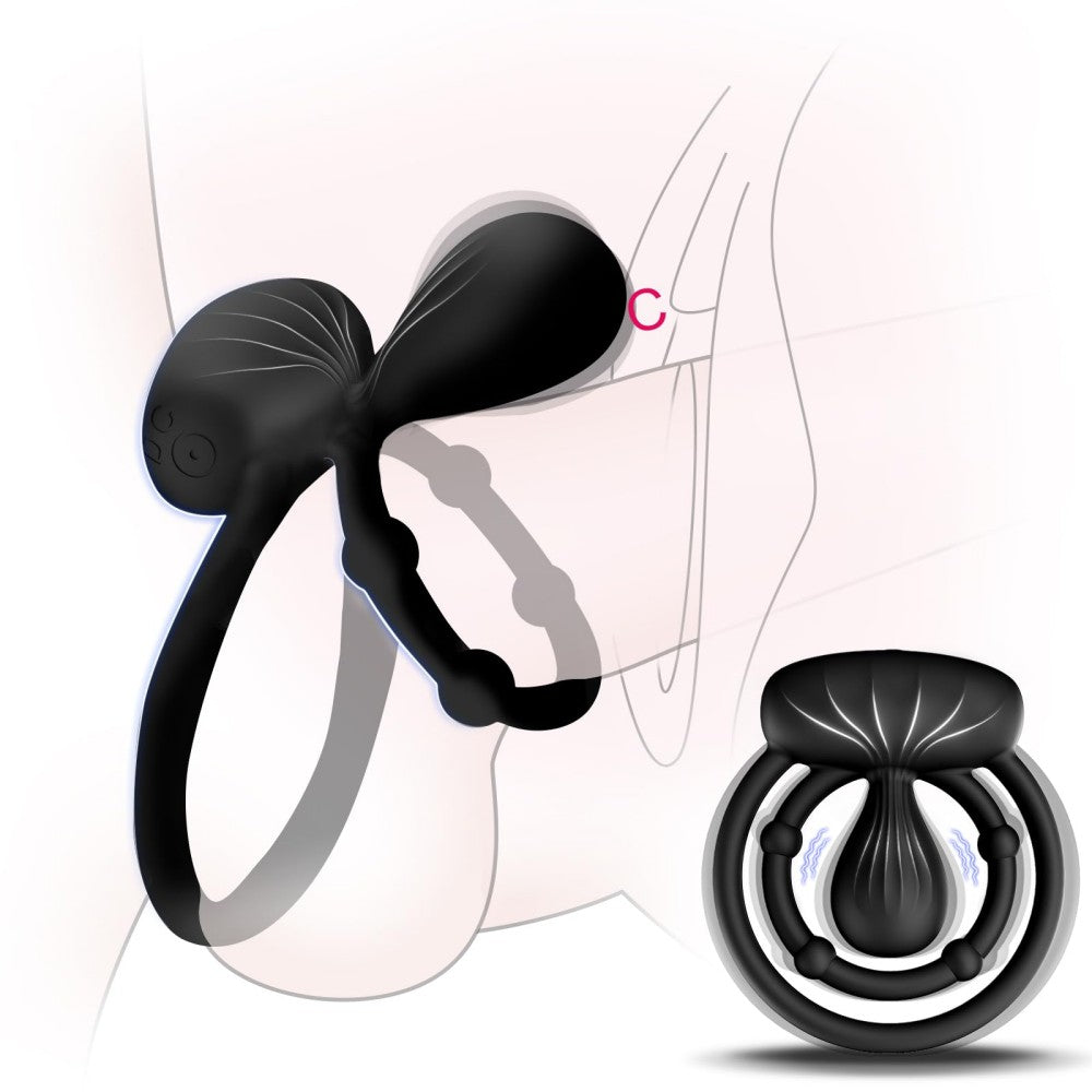 10 Vibrating Modes Cock Ring with Double Ring & Adjustable Bead Stimulator