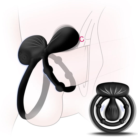 10 Vibrating Modes Cock Ring with Double Ring & Adjustable Bead Stimulator