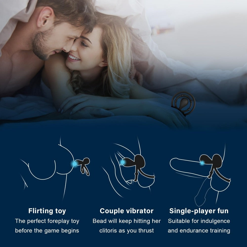 10 Vibrating Modes Cock Ring with Double Ring & Adjustable Bead Stimulator