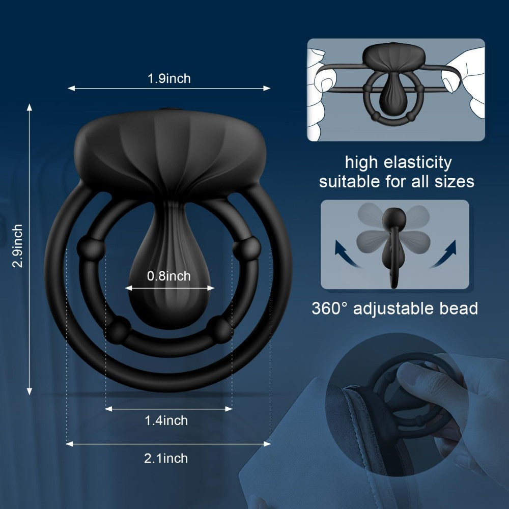 10 Vibrating Modes Cock Ring with Double Ring & Adjustable Bead Stimulator