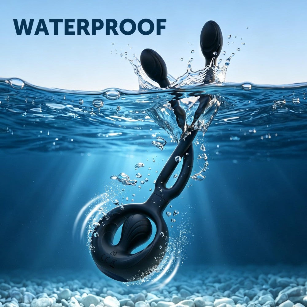 10 Vibration Modes Cock Ring with Double Ring Anal Butt Plug Prostate Massager Penis Ring Vibrator