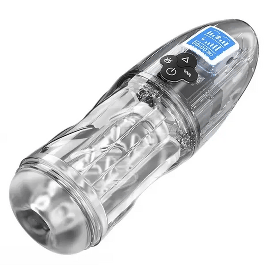 10 Vibration and 7 Suction Modes Fully Transparent Vibrating Sucking Voice Male Mechanical Stroker