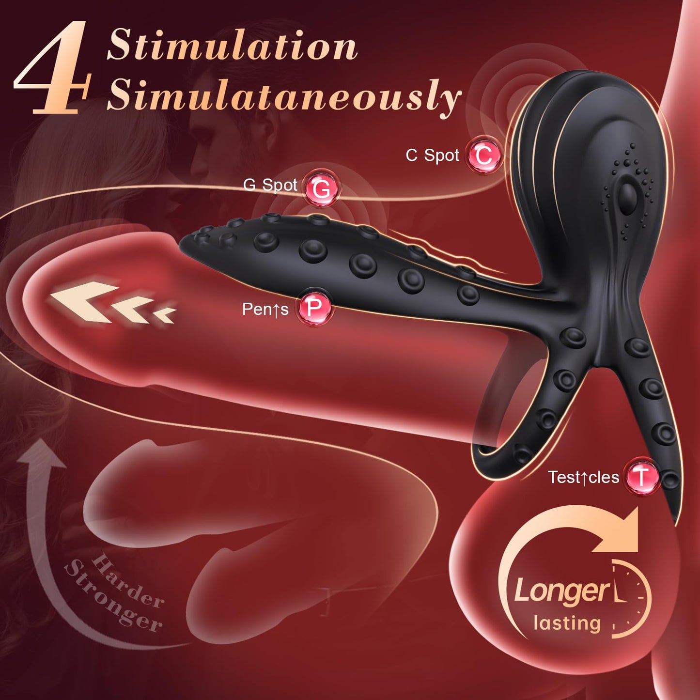10 Vibrations Stamina & Girth Enhancement Octopus-Shaped Cockring Couple Sex Toy for Clitoral