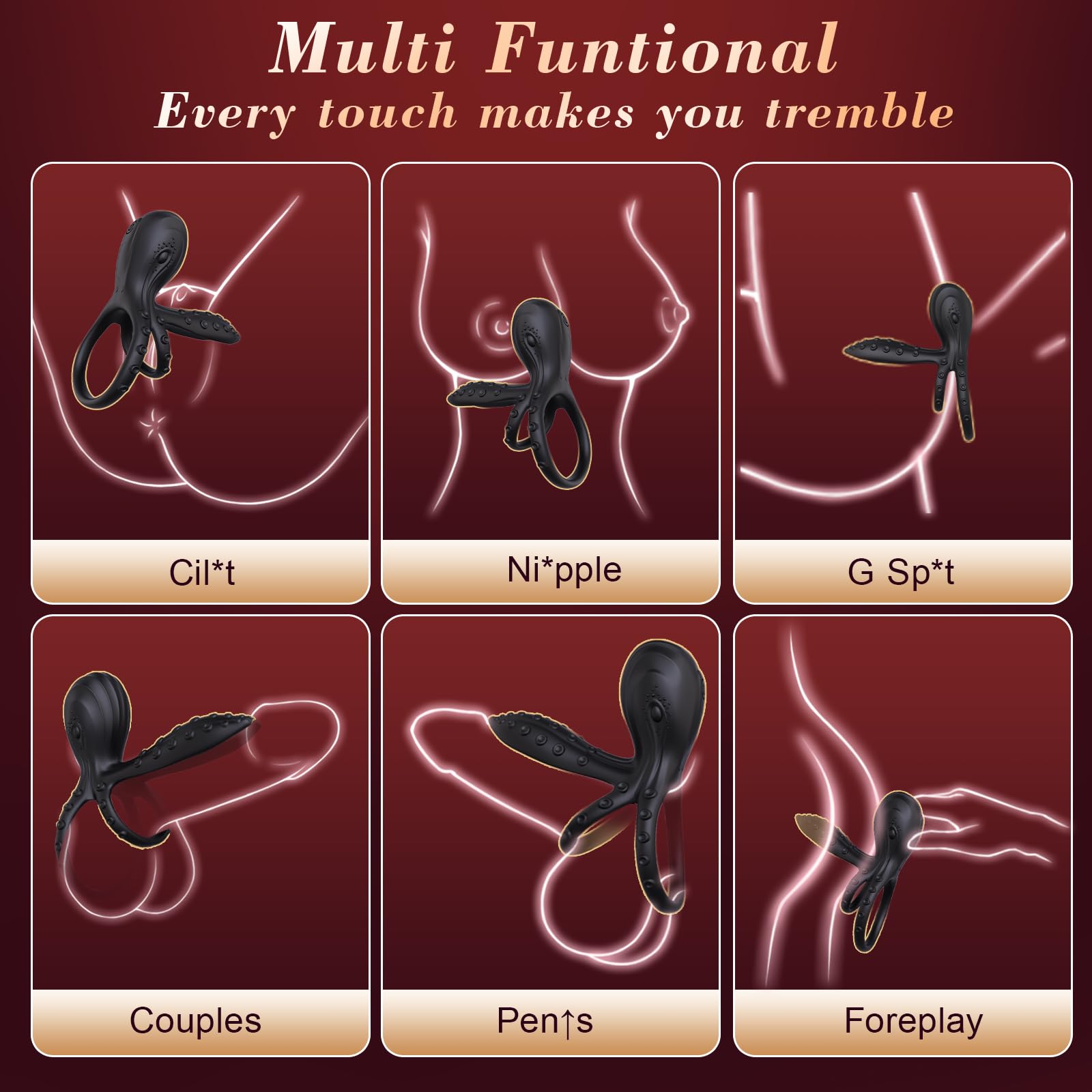 10 Vibrations Stamina & Girth Enhancement Octopus-Shaped Cockring Couple Sex Toy for Clitoral