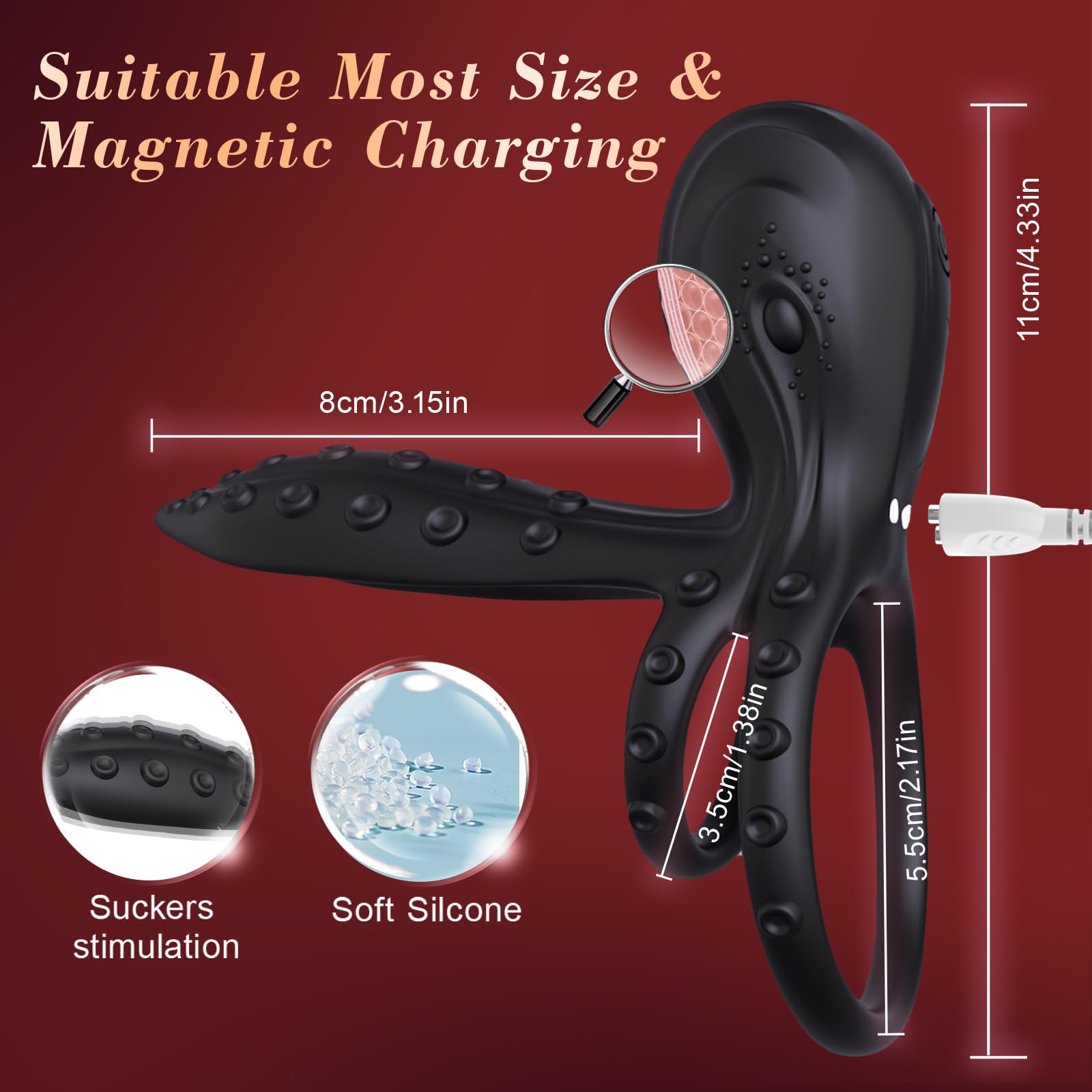 10 Vibrations Stamina & Girth Enhancement Octopus-Shaped Cockring Couple Sex Toy for Clitoral