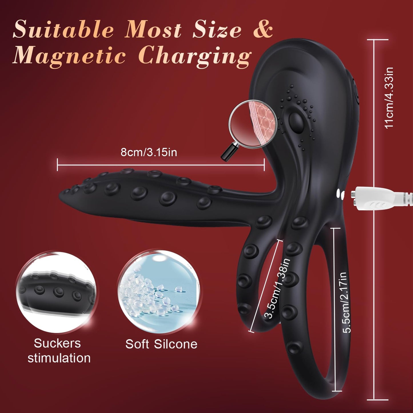 10 Vibrations Stamina & Girth Enhancement Octopus-Shaped Cockring Couple Sex Toy for Clitoral