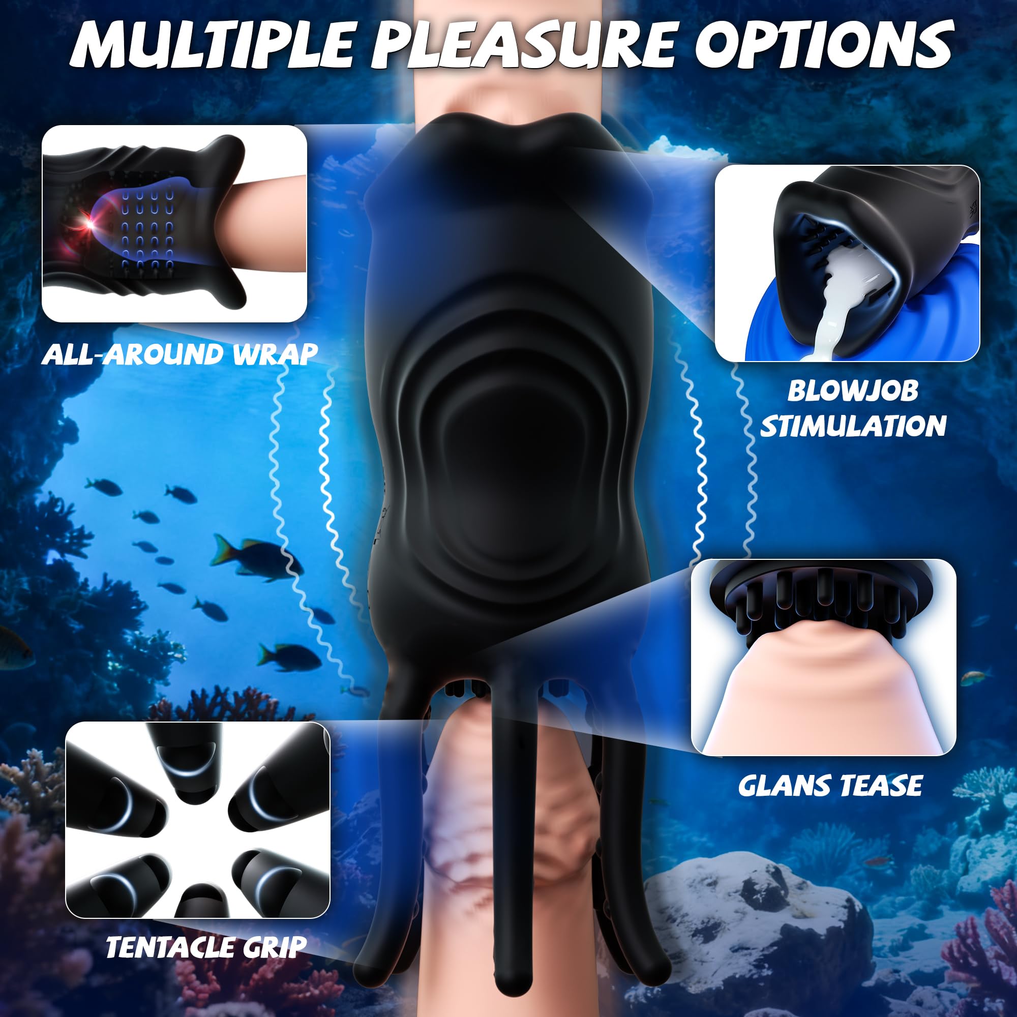 10 Vibrations, Realistic Lips & Tentacle Texture Stimulation Stroker, 360° Full-Surround Blowjob Penis Vibrator