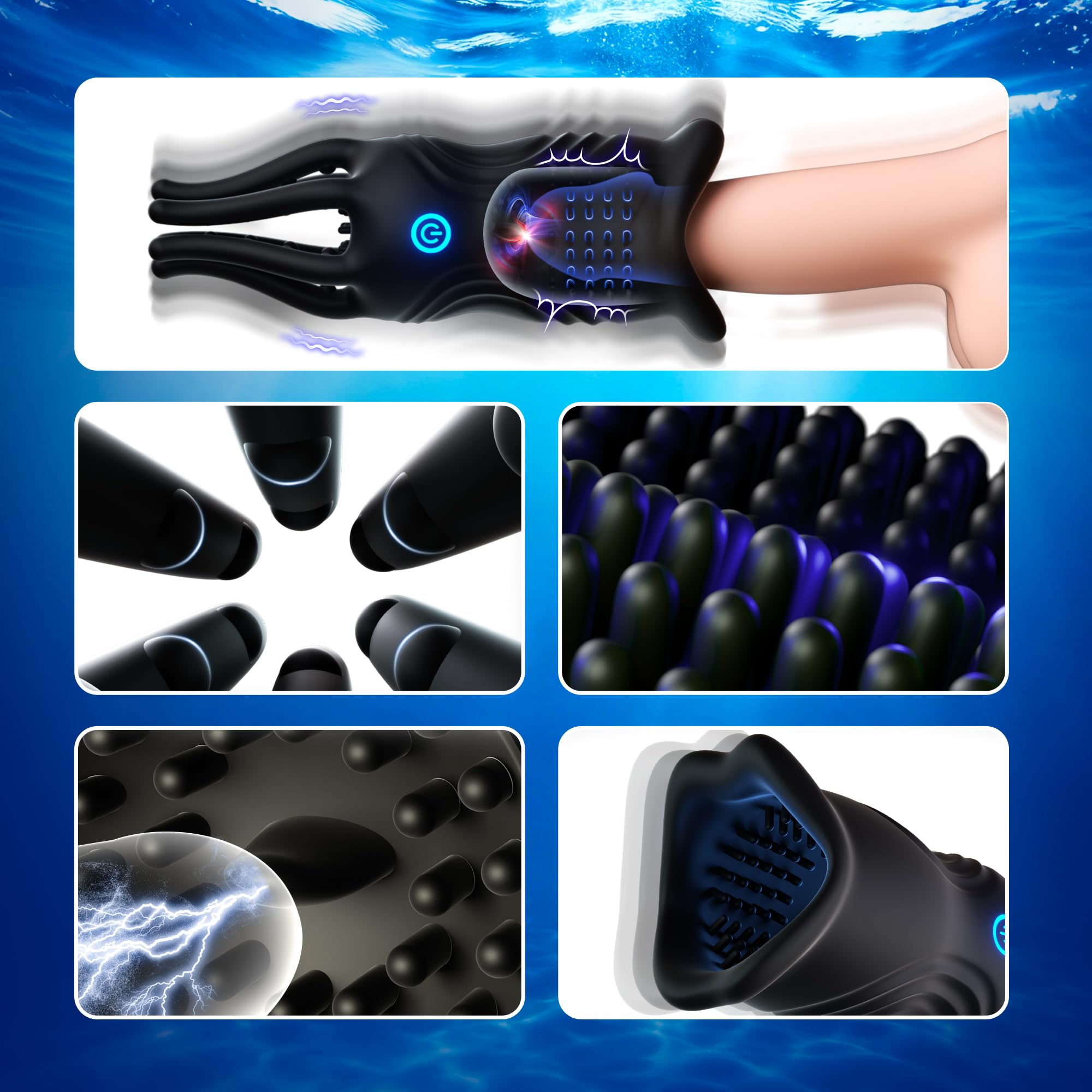 10 Vibrations, Realistic Lips & Tentacle Texture Stimulation Stroker, 360° Full-Surround Blowjob Penis Vibrator