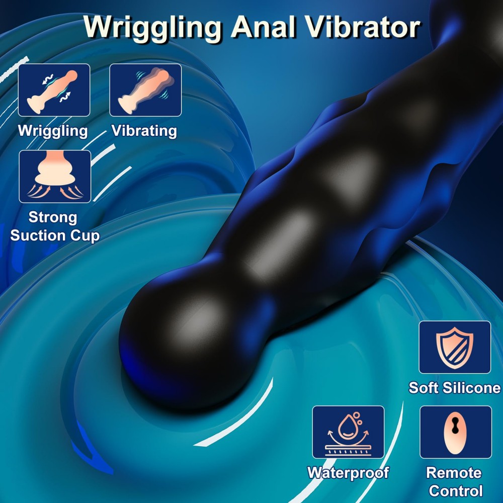 10 Wriggling & 10 Vibrating Anal Beads Remote Control Anal Dildo Butt Plug with Suction Cup