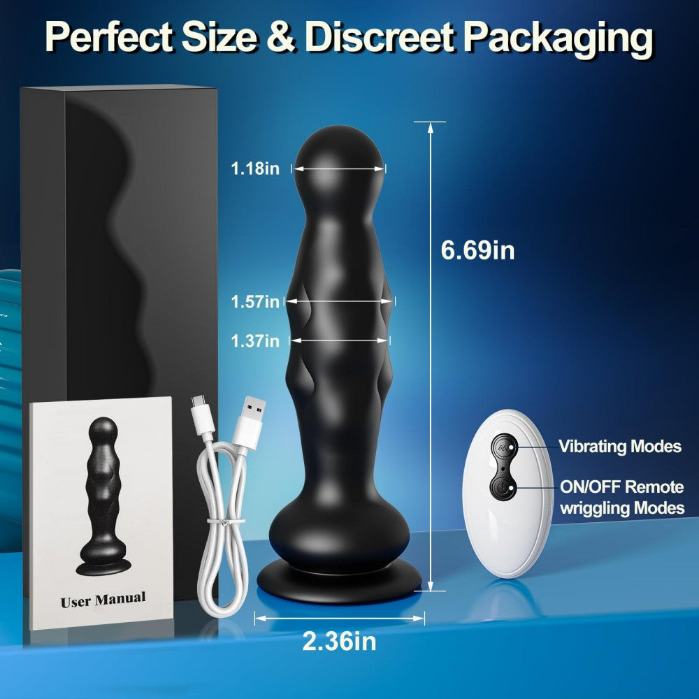 10 Wriggling & 10 Vibrating Anal Beads Remote Control Anal Dildo Butt Plug with Suction Cup
