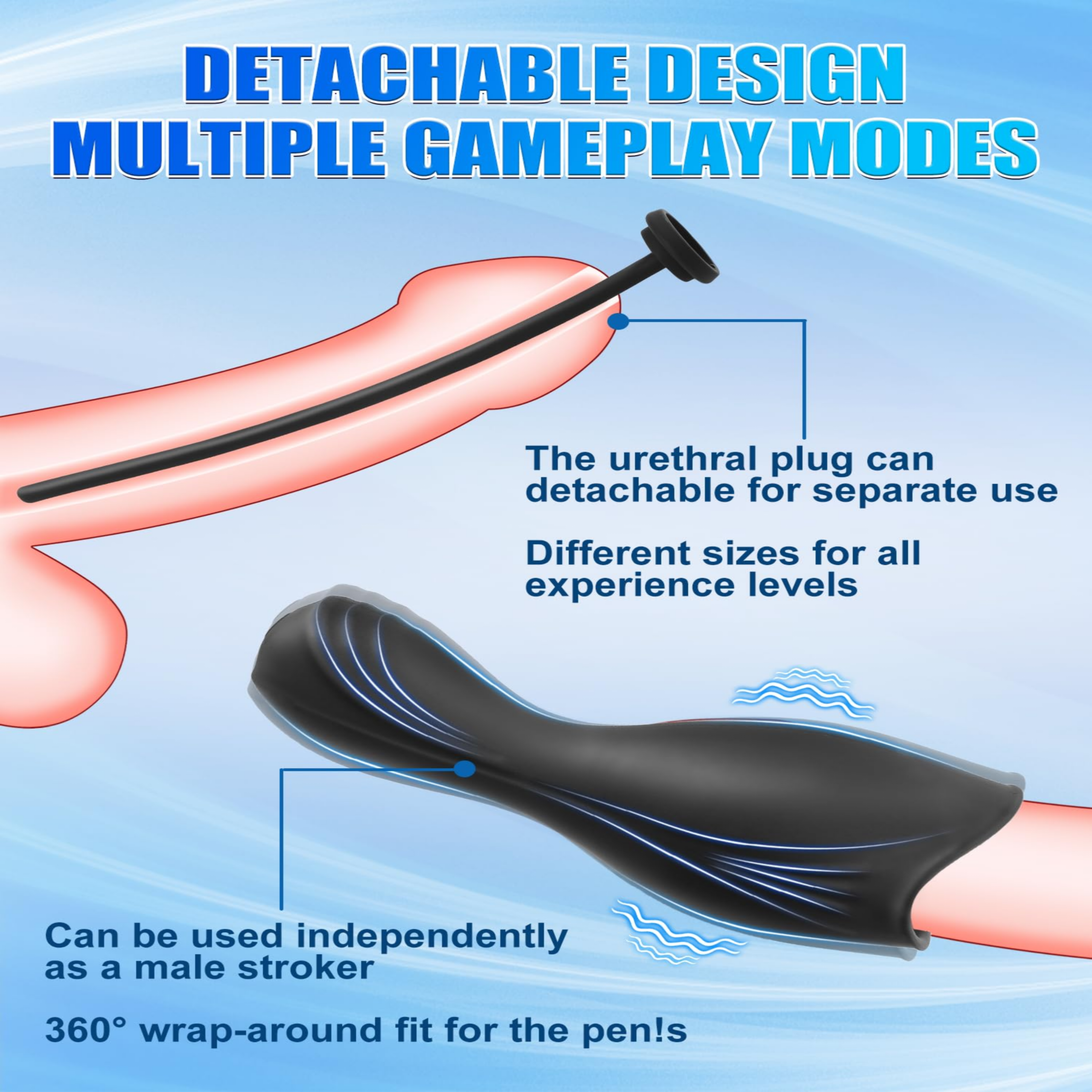 10 Vibration Modes Male Stroker with 3 Urethral Plugs Penis Trainer Vibrators Adult Toys
