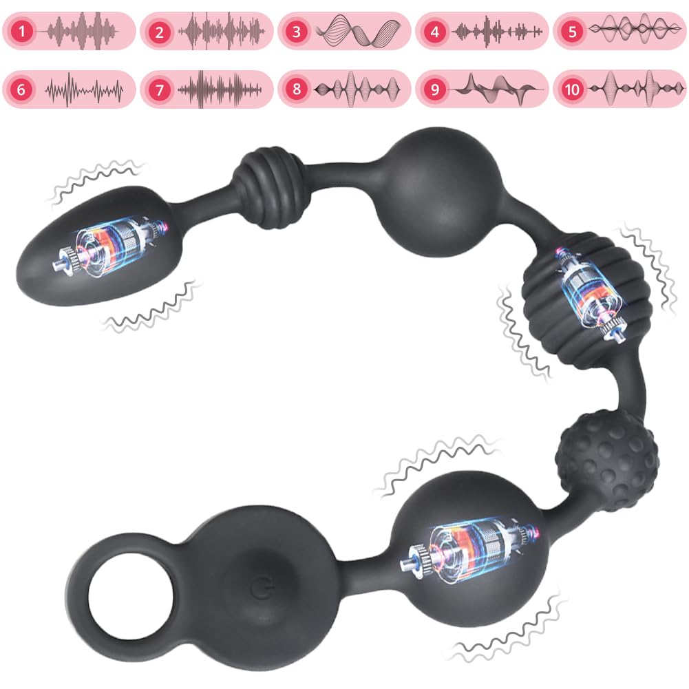 10 Vibration Modes Silicone Anal Vibrator with 3 Powerful Motors for Men Vibrating Anal Beads