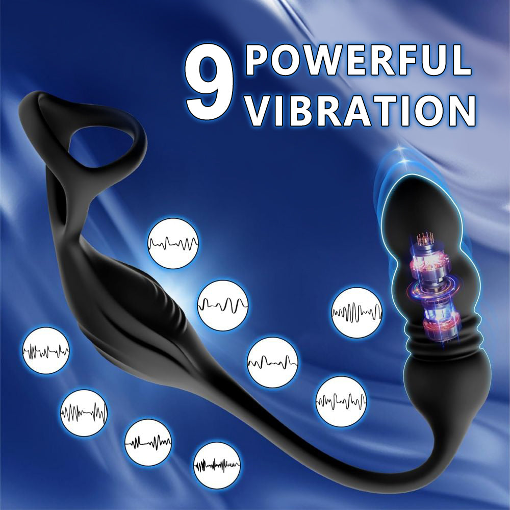9 Trusting & 9 Vibration Male Anal Vibrator Prostate Massager with Penis Ring Remote Control Butt Plug Adult Toys