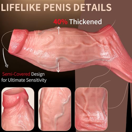 2.5'' Diameter Large Realistic Penis Sleeve Reusable Cock Enlarger Extender with Thickened Elastic Penis Ring