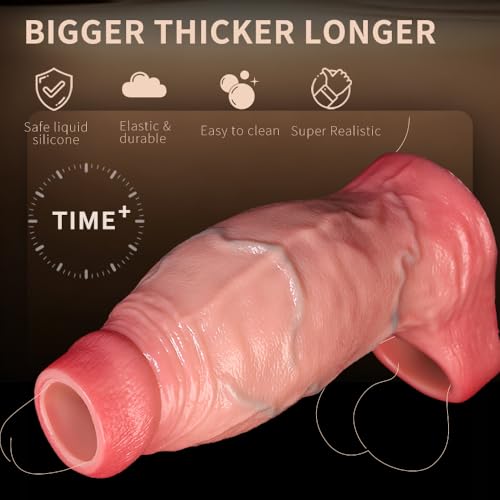 2.5'' Diameter Large Realistic Penis Sleeve Reusable Cock Enlarger Extender with Thickened Elastic Penis Ring