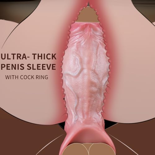 2.5'' Diameter Large Realistic Penis Sleeve Reusable Cock Enlarger Extender with Thickened Elastic Penis Ring