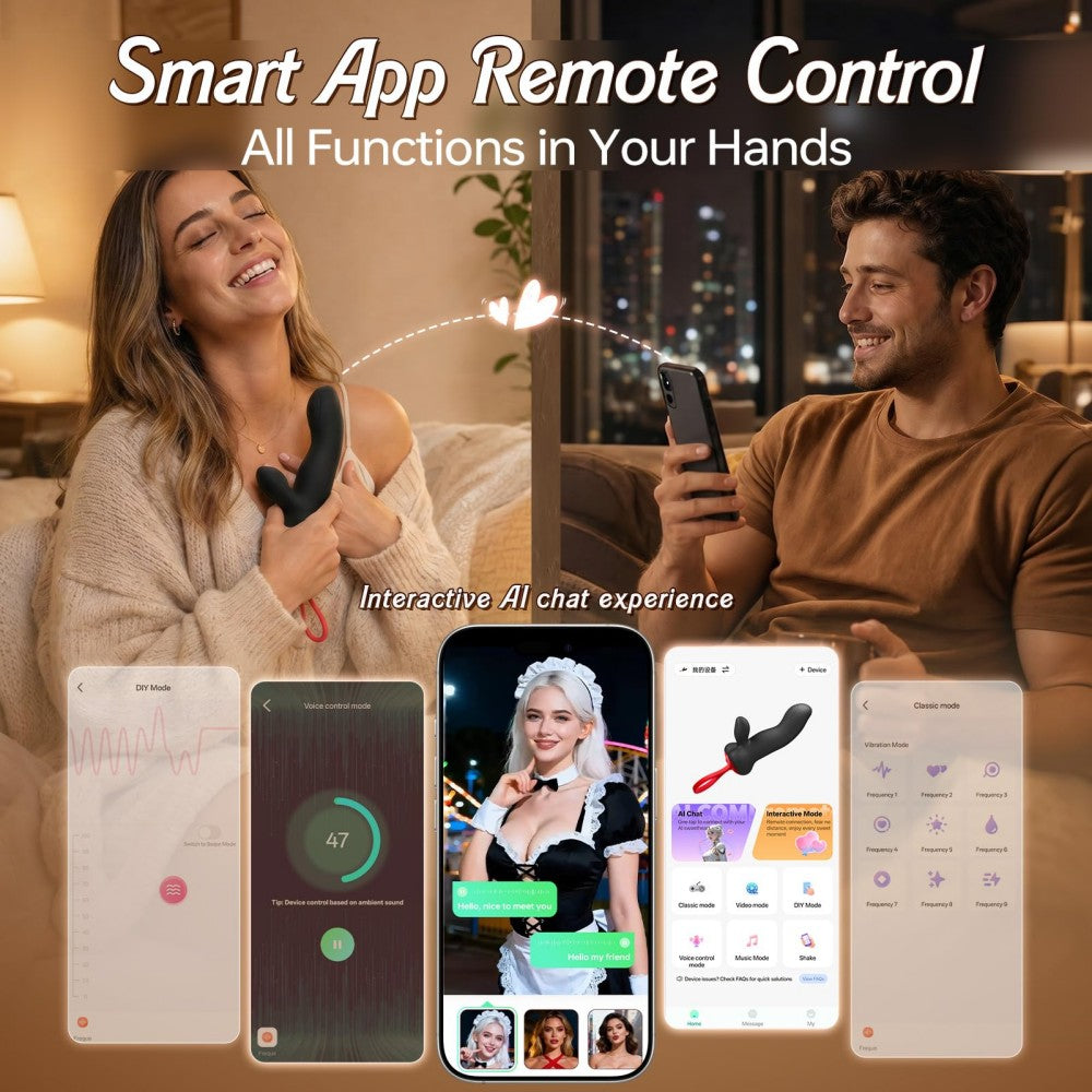 2 in 1 APP Control Nipple Anal Clitoral Stimulator Dildo with Dual Motors & 9 Vibrations G Spot Vibrator