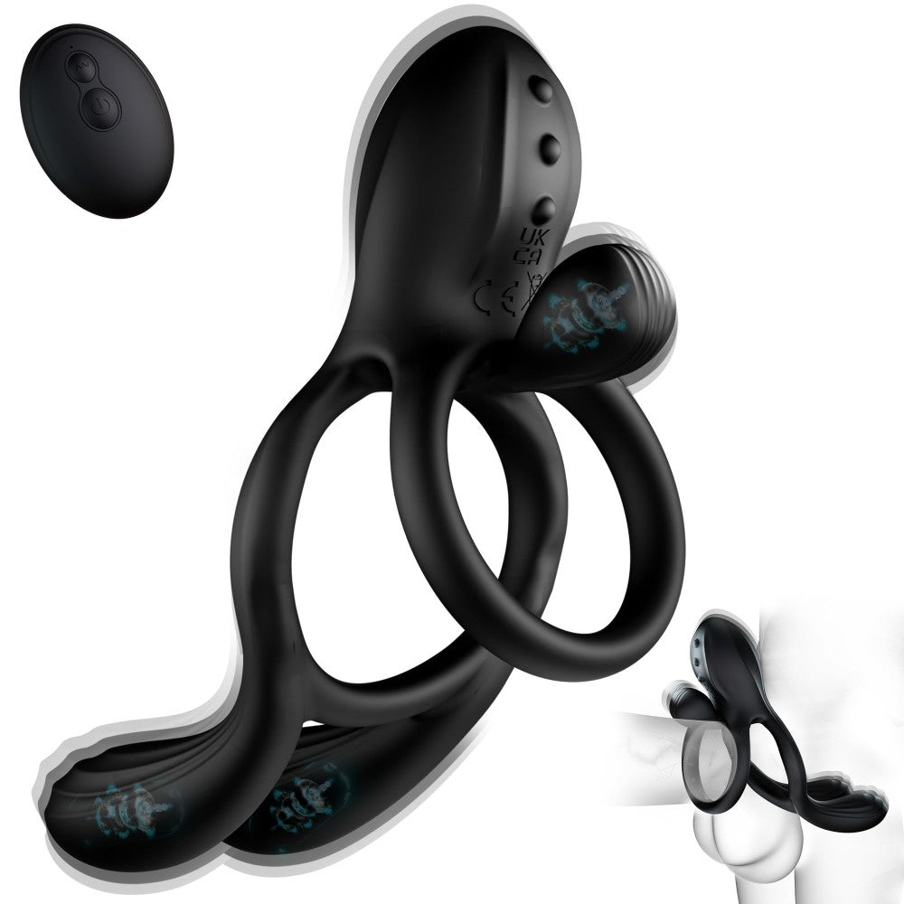3-Motor Vibrating Cock Ring Sex Toys for Men & Women 10 Vibration Penis Ring with Perineum Clitoral Stimulator