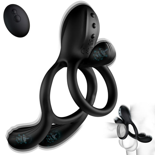 3-Motor Vibrating Cock Ring Sex Toys for Men & Women 10 Vibration Penis Ring with Perineum Clitoral Stimulator