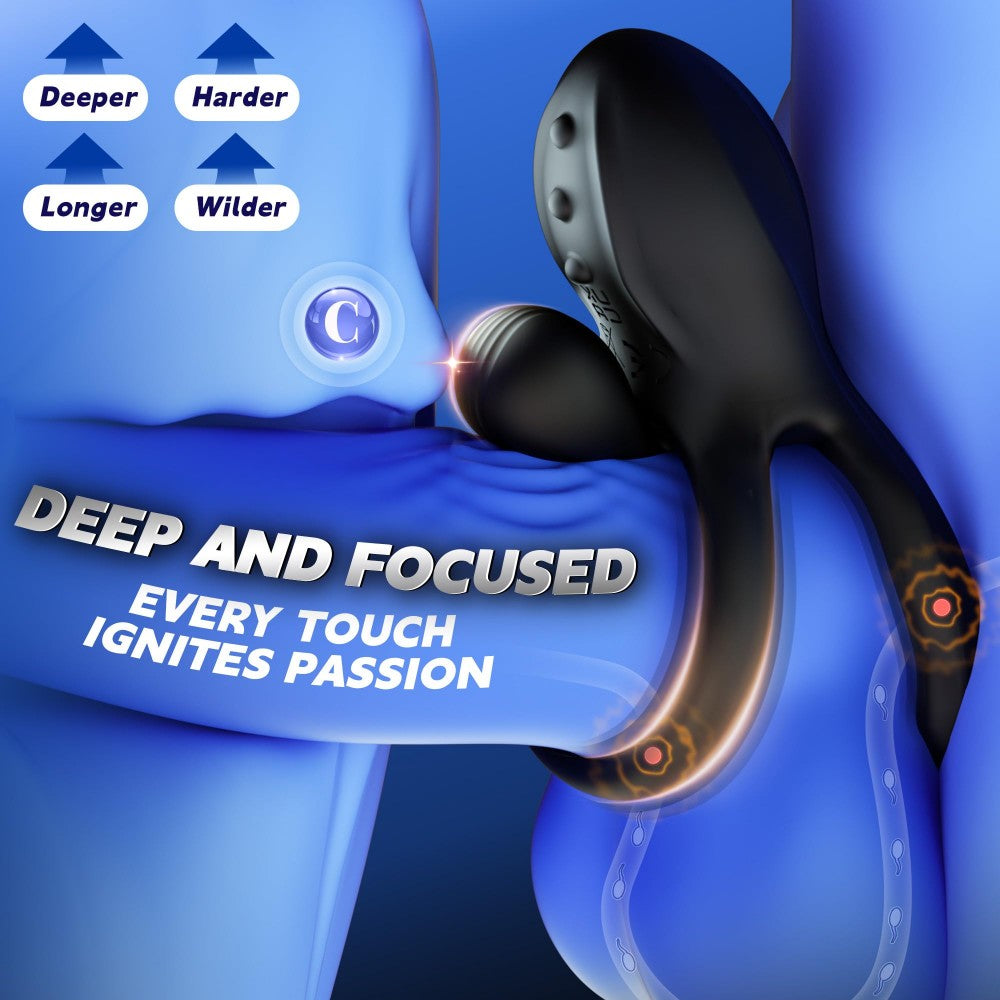 3-Motor Vibrating Cock Ring Sex Toys for Men & Women 10 Vibration Penis Ring with Perineum Clitoral Stimulator