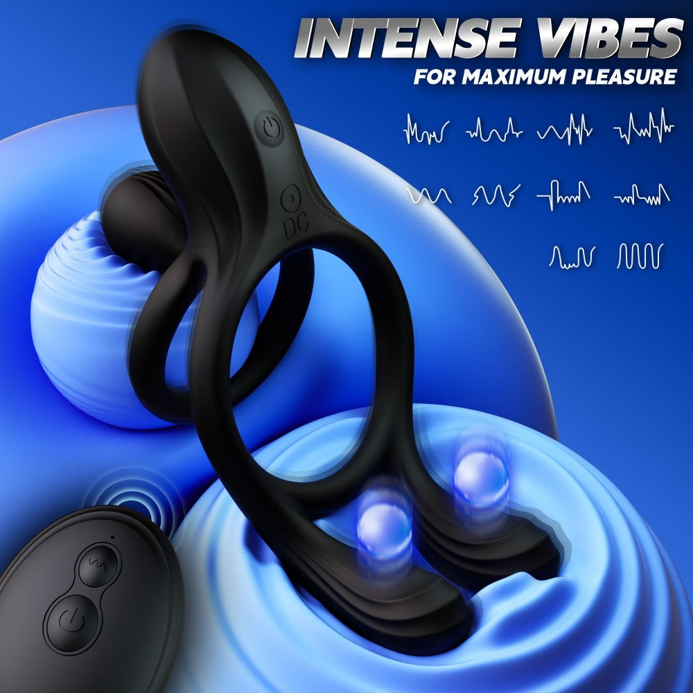 3-Motor Vibrating Cock Ring Sex Toys for Men & Women 10 Vibration Penis Ring with Perineum Clitoral Stimulator
