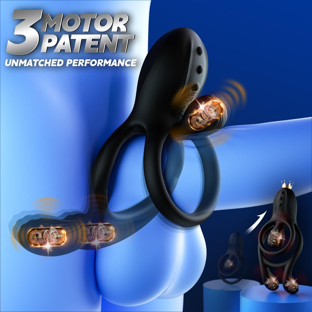 3-Motor Vibrating Cock Ring Sex Toys for Men & Women 10 Vibration Penis Ring with Perineum Clitoral Stimulator