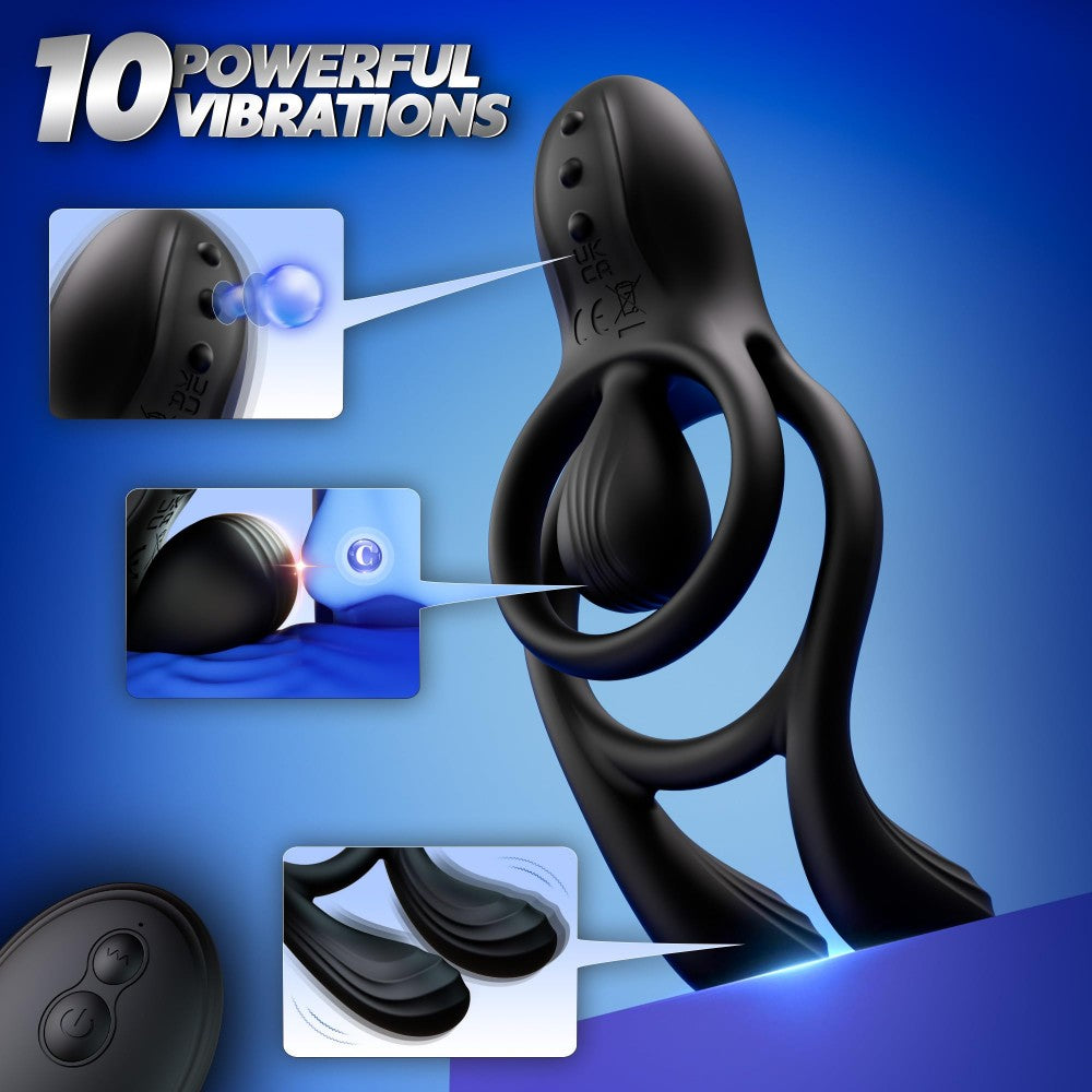 3-Motor Vibrating Cock Ring Sex Toys for Men & Women 10 Vibration Penis Ring with Perineum Clitoral Stimulator