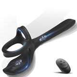 3-in-1 2 Motors 10 Vibrating Cock Ring with Anal Vibrator Butt Plug with Testicles Massager