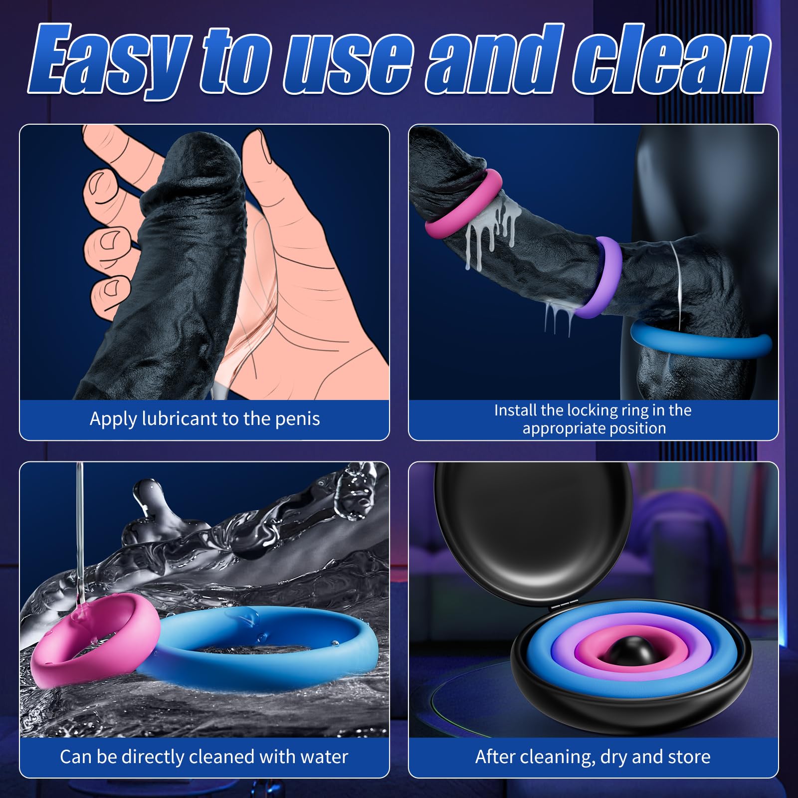 3 Colored 85kg Tension Silicone Cock Ring Set Couples Sex Toy with 3 Pcs Different Sizes Penis Ring for Erection Enhancing Long Lasting Stronger