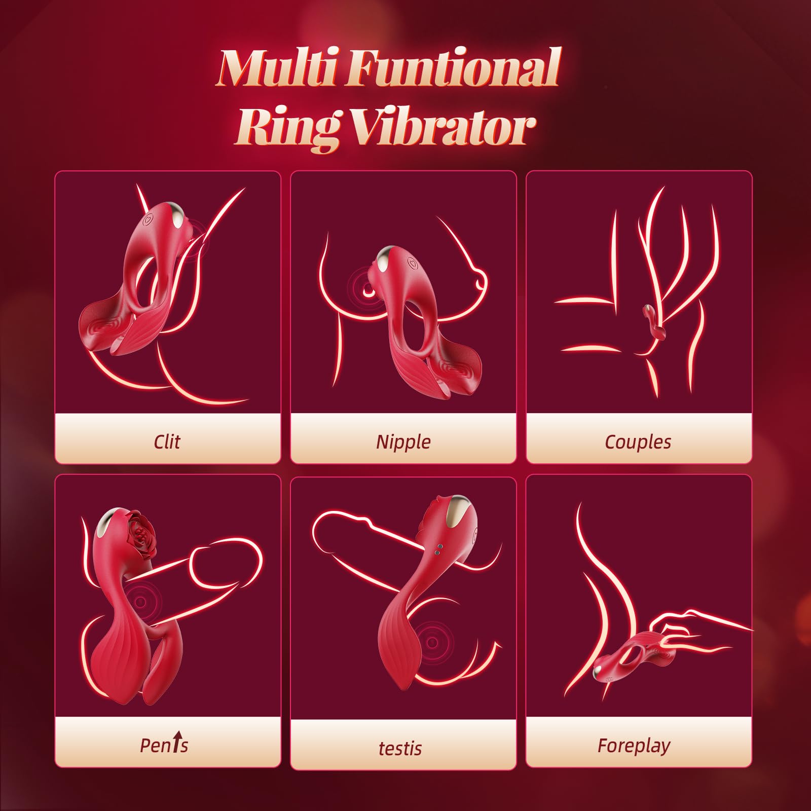 3 Motor & 7 Vibrations for Clitoral Testicle Dual Stimulation Penis Ring Couple Toy